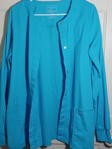Cherokee Large Turquoise Blue Warm Up Scrub Jacket